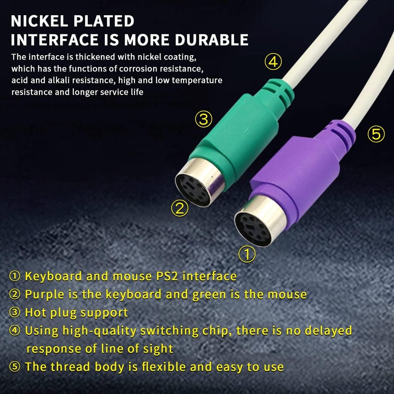 DaFuRui PS/2 to USB Adapter Cable, 4Pack PS2 Female to USB Male Converter Connector Adapter for PC Keyboard - Image 3